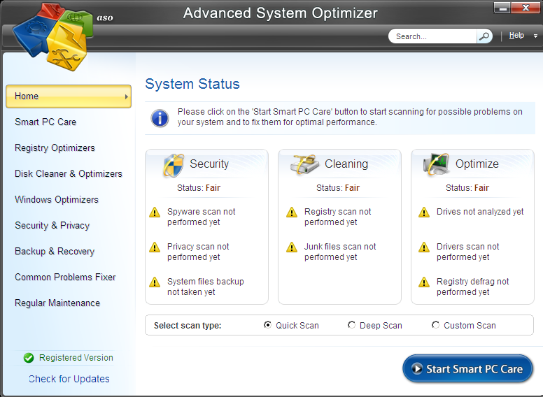 Advanced System Optimizer indirme sayfası ekran görüntüsü