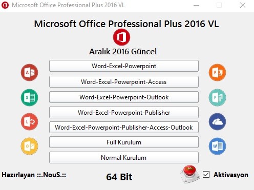 Microsoft Office 2016 Katılımsız indirme sayfası ekran görüntüsü
