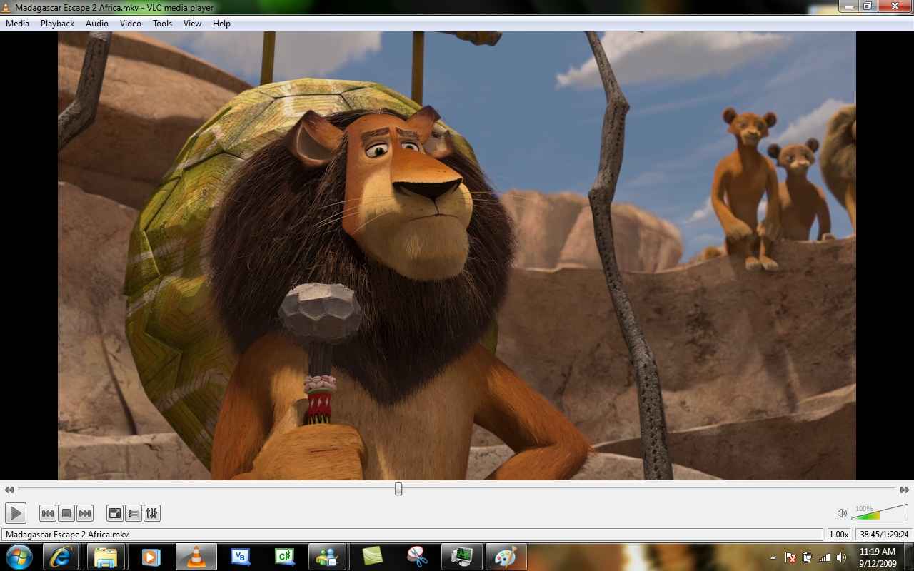 VLC Media Player oynatma penceresi ve denetim çubuğu